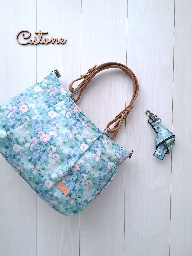 ハムステッドサマー　タック入り通勤バッグ　3共布ショルダー紐付