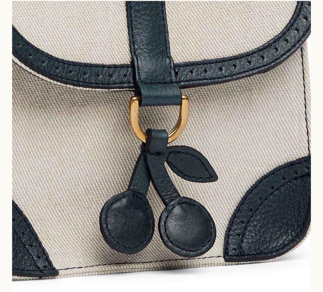 新品タグ付き　ボンポワン　完売品　レザー＆コットンバッグ　ネイビー