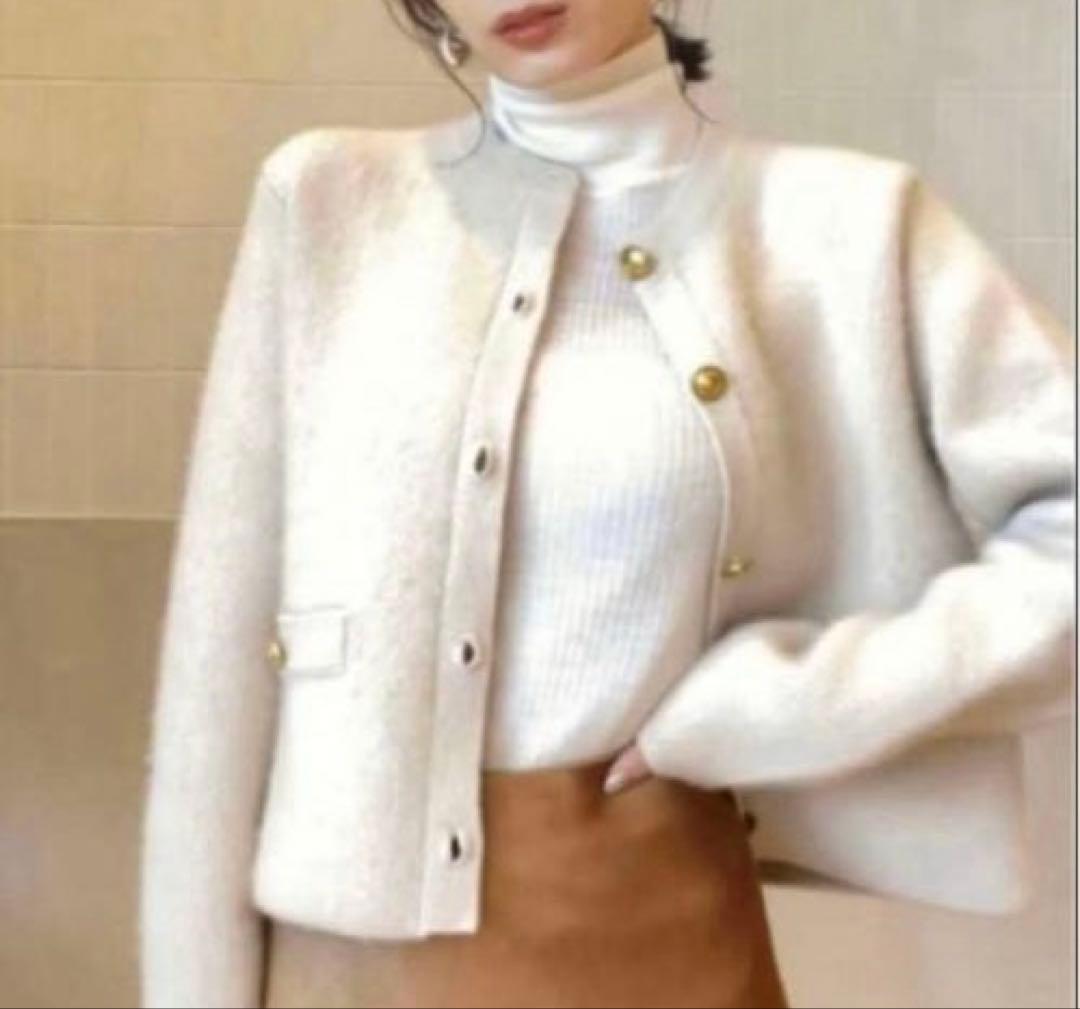 アニュアンス❣️ 2023年新作❣️ ラクーンブレンドノーカラーニットジャケット❣️