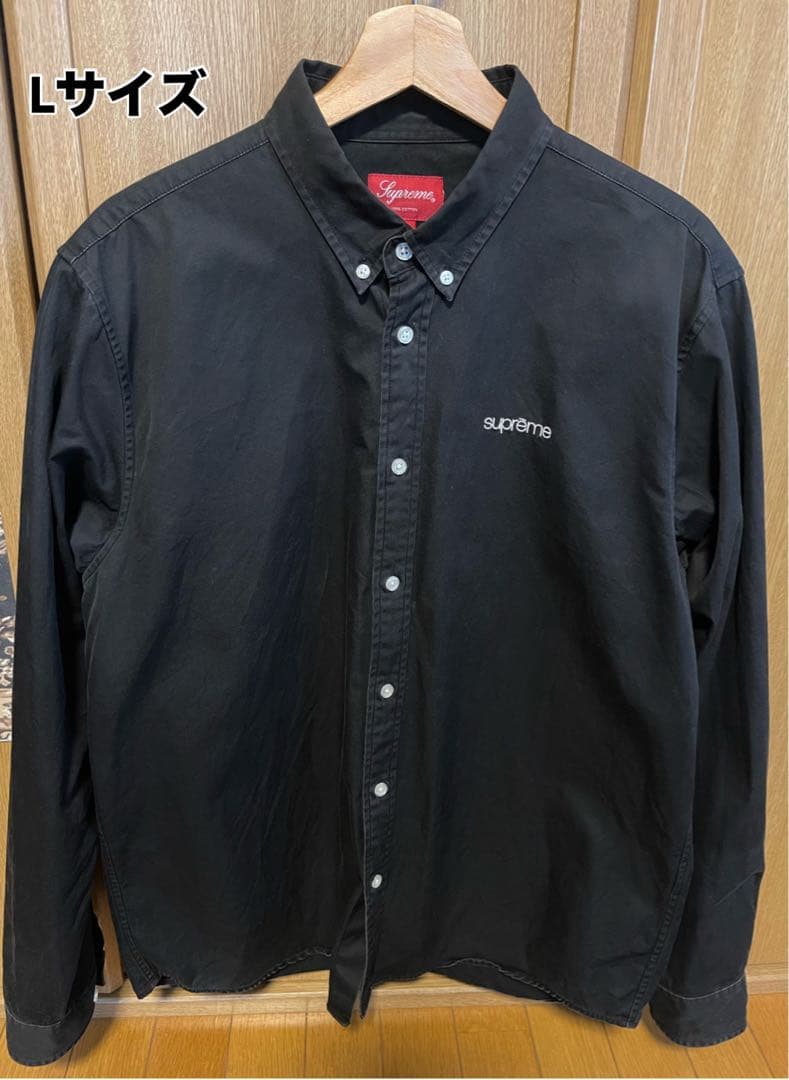 シュプリーム　刺繍　クラシックロゴ　ボタンダウンシャツ　L　黒