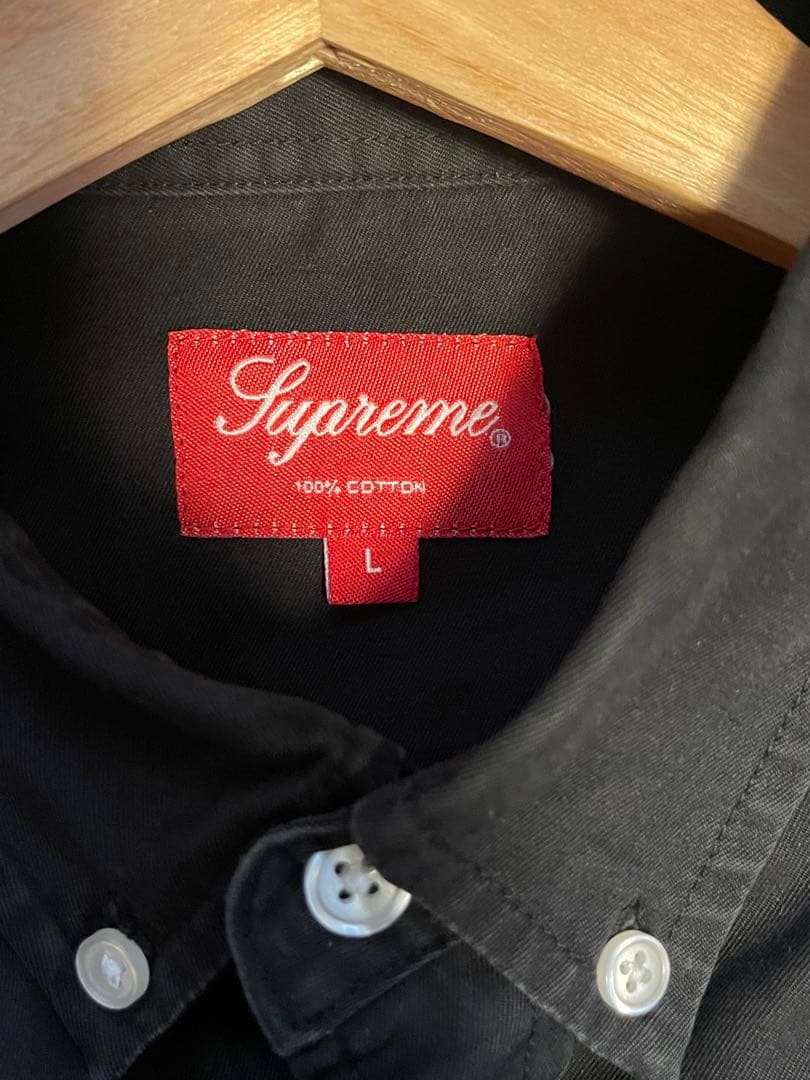 シュプリーム　刺繍　クラシックロゴ　ボタンダウンシャツ　L　黒