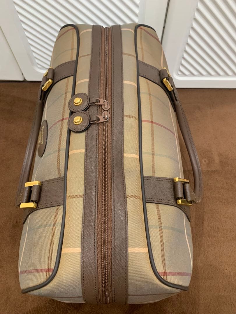 美品 バーバリー ボストンバッグ タマムシ チェック レザー 旅行かばん 大容量