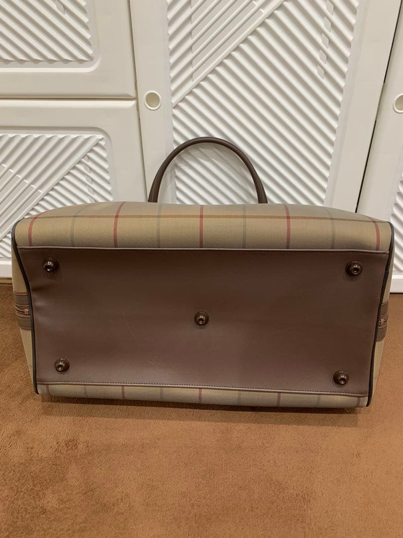 美品 バーバリー ボストンバッグ タマムシ チェック レザー 旅行かばん 大容量