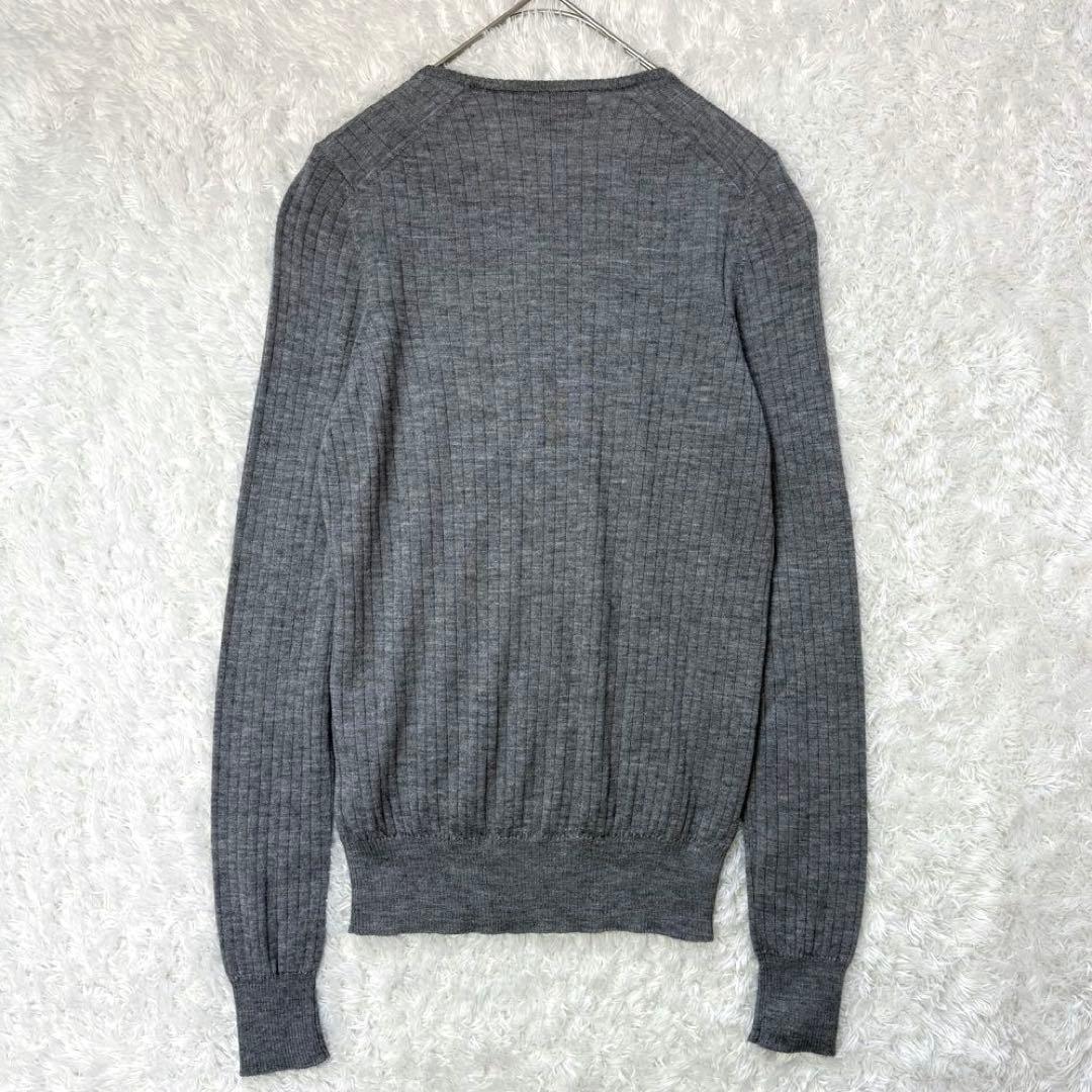 と*め様 ドゥロワー　18G カシミヤシルク リブクルーネックニット 薄手　グレ