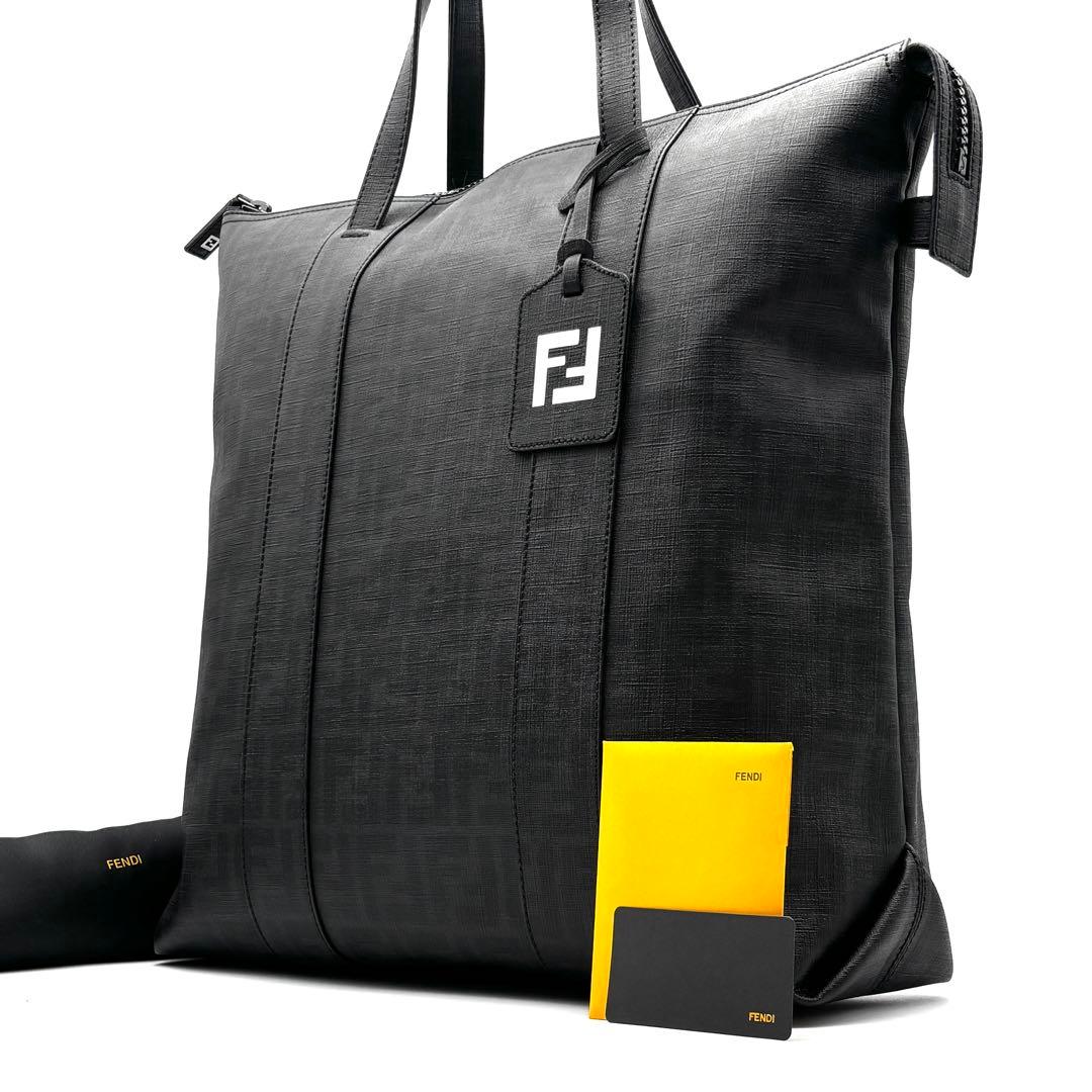 未使用に近い フェンディ トートバッグ ズッカ柄 ファスナー 大容量 ブラック