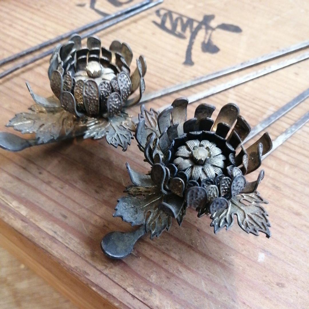 アンティーク　かんざし　花魁かんざし　簪　こうがい　彫金　鼈甲　骨董　木箱　希少