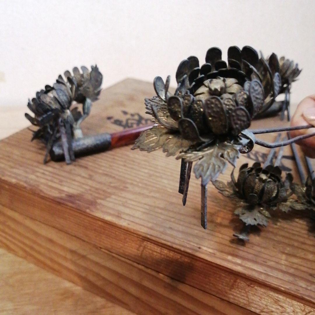 アンティーク　かんざし　花魁かんざし　簪　こうがい　彫金　鼈甲　骨董　木箱　希少