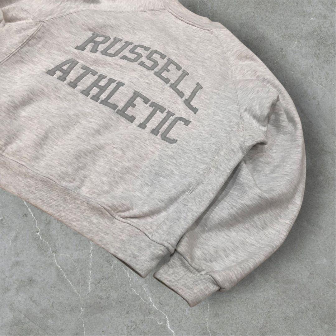 90sUSA製ラッセルスウェットスタジャンバーシティジャケット刺繍ショート丈
