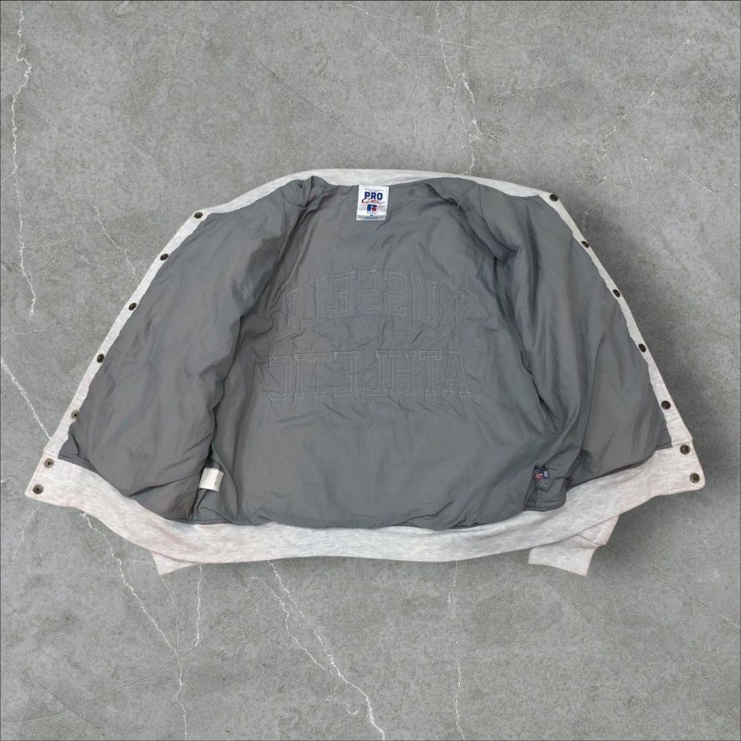 90sUSA製ラッセルスウェットスタジャンバーシティジャケット刺繍ショート丈