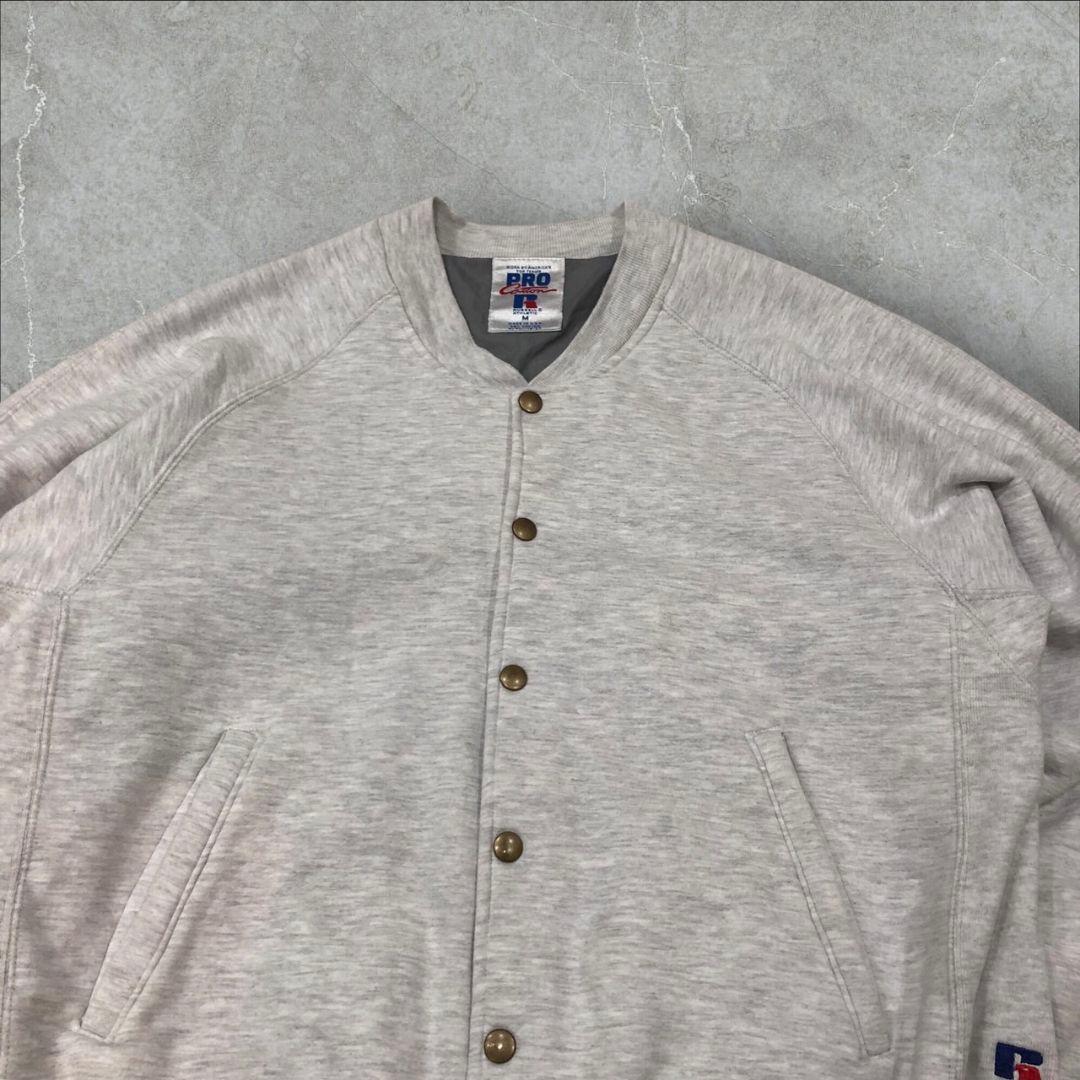 90sUSA製ラッセルスウェットスタジャンバーシティジャケット刺繍ショート丈