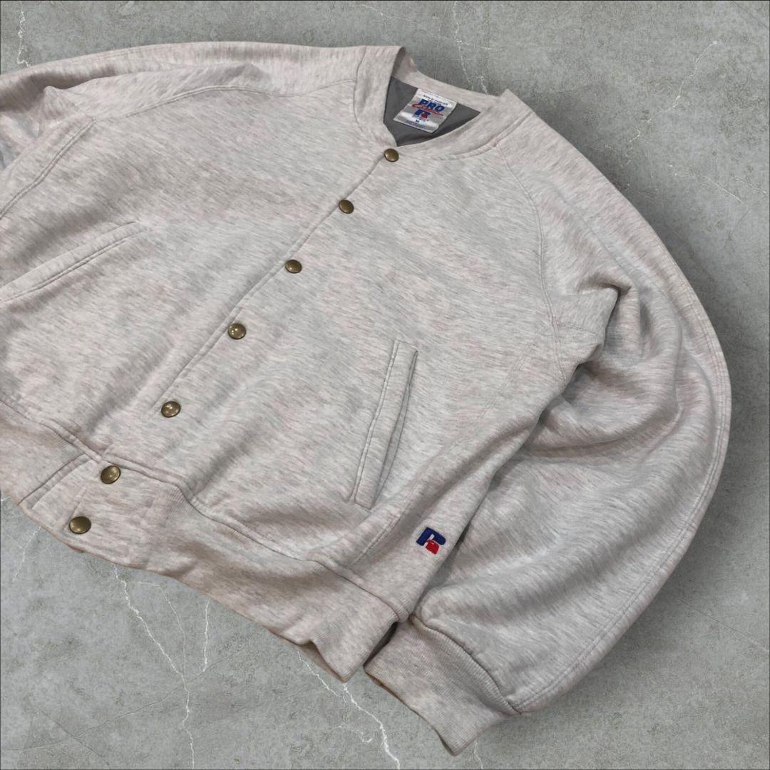 90sUSA製ラッセルスウェットスタジャンバーシティジャケット刺繍ショート丈