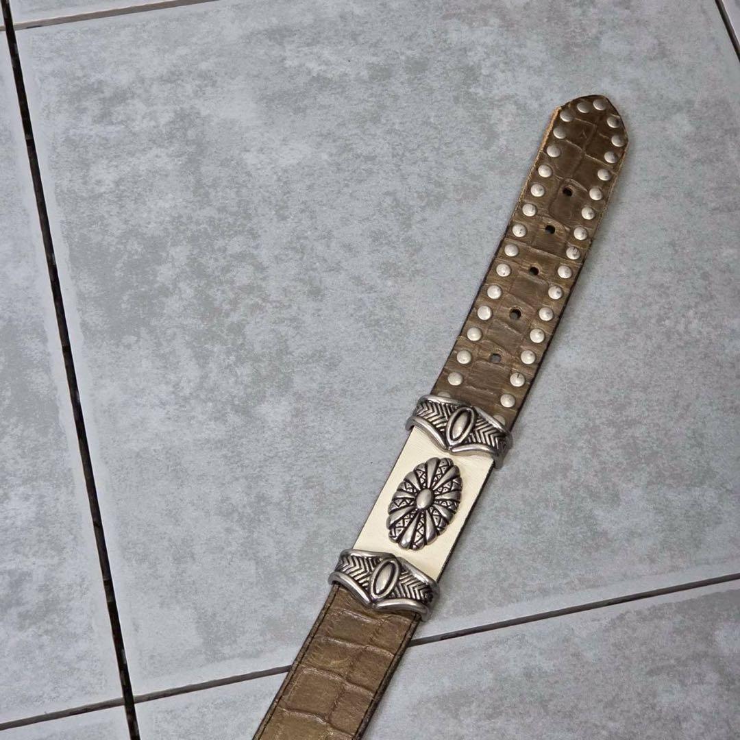 希少 美品 TORNADO MART クロコ ウエスタンベルト レザー スタッズ