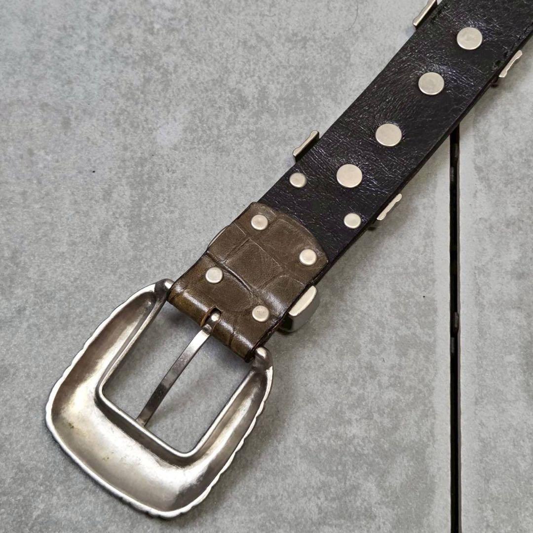 希少 美品 TORNADO MART クロコ ウエスタンベルト レザー スタッズ