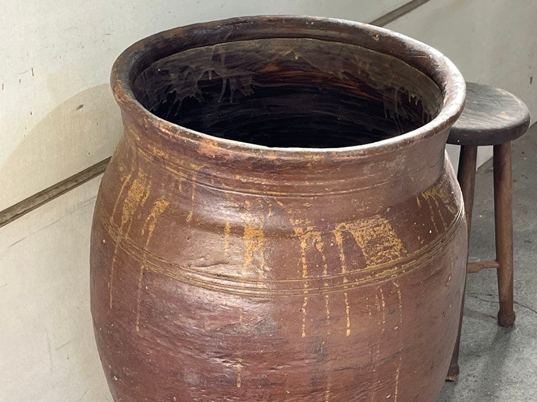 古い唐津焼の甕 73cm 水鉢 古民具