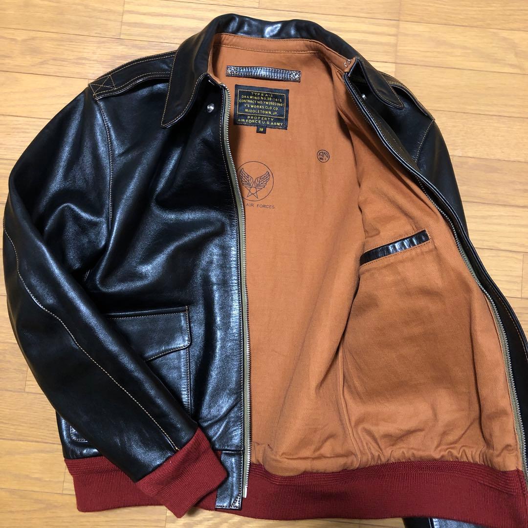 【美品】Y’s WORKS ホースハイド A-2 レザージャケット 赤リブ 38