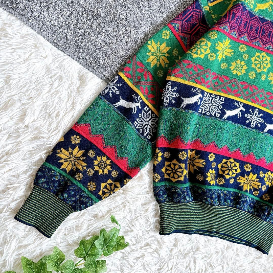 希少　美品　オールド　ケンゾー　総柄 ニット　切り替え　刺繍ロゴ　ウール混