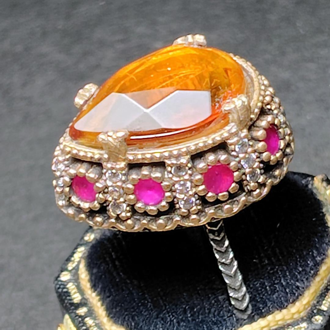 ヴィンテージリング　SILVER　トパーズ　ルビー　メレダイヤ