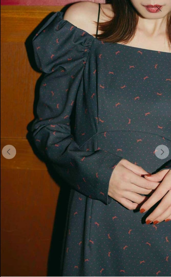 COCO DEAL　スクエアネックプリントワンピース　ネイビーリボン★大人気完売