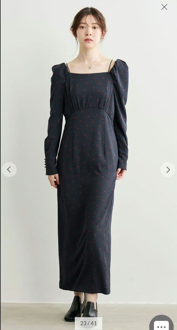 COCO DEAL　スクエアネックプリントワンピース　ネイビーリボン★大人気完売