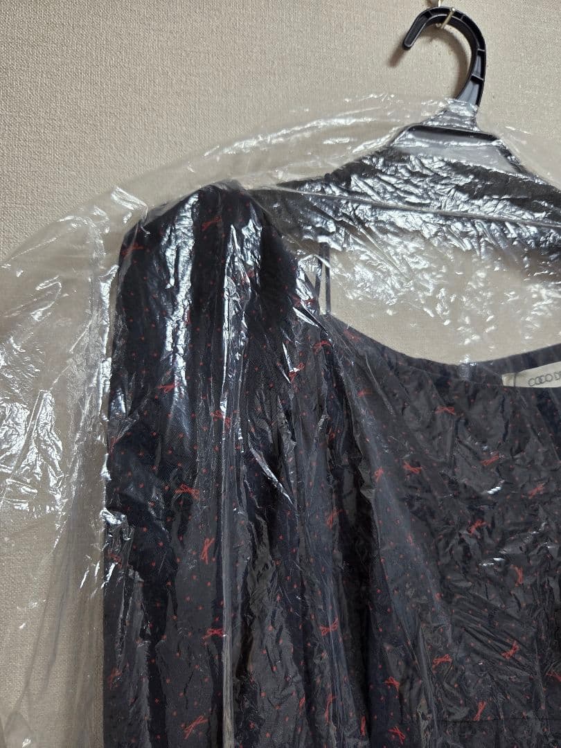 COCO DEAL　スクエアネックプリントワンピース　ネイビーリボン★大人気完売