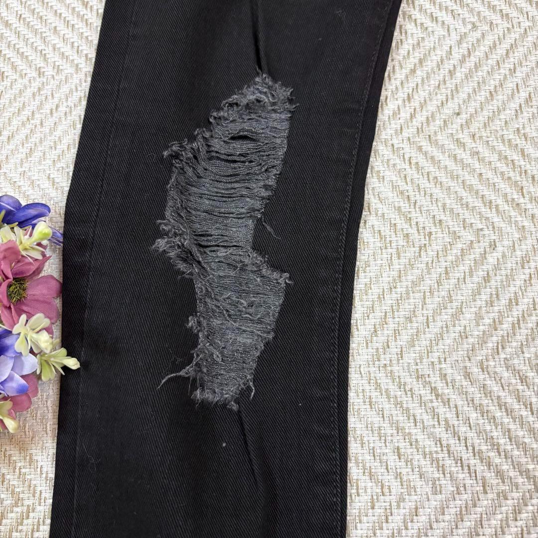 新品タグ付✨❤️アルマーニエクスチェンジ❤️ダメージスキニーブラックデニム 26 黒