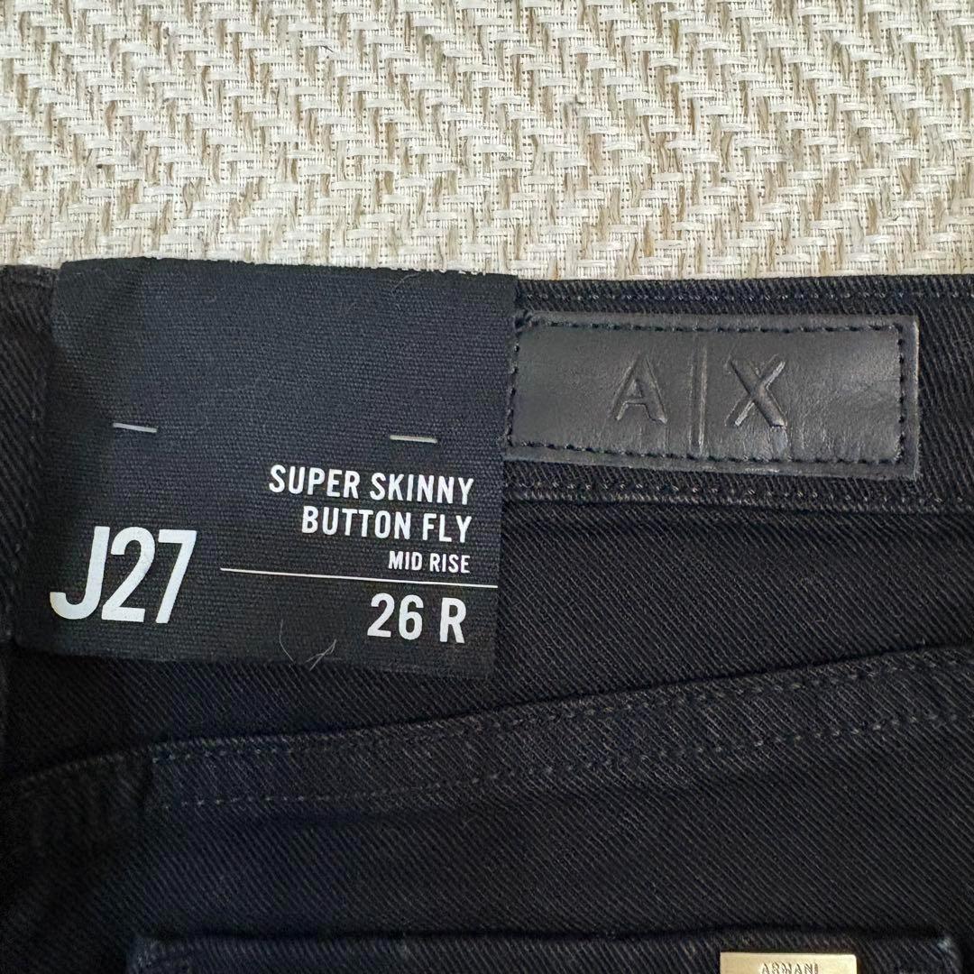 新品タグ付✨❤️アルマーニエクスチェンジ❤️ダメージスキニーブラックデニム 26 黒