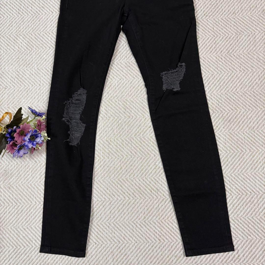 新品タグ付✨❤️アルマーニエクスチェンジ❤️ダメージスキニーブラックデニム 26 黒