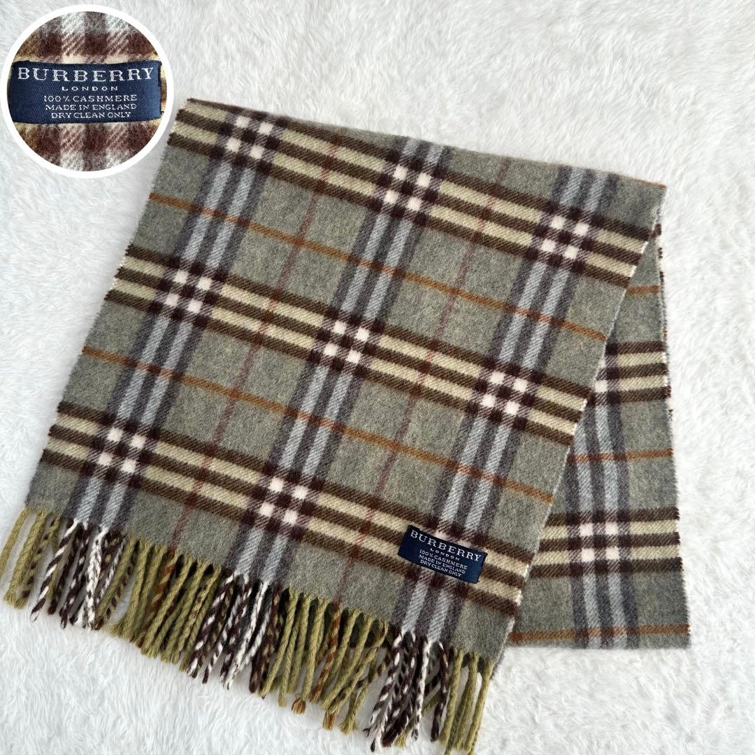 美品☆カシミヤ100% バーバリーロンドン マフラー ノバチェック グレー 秋冬