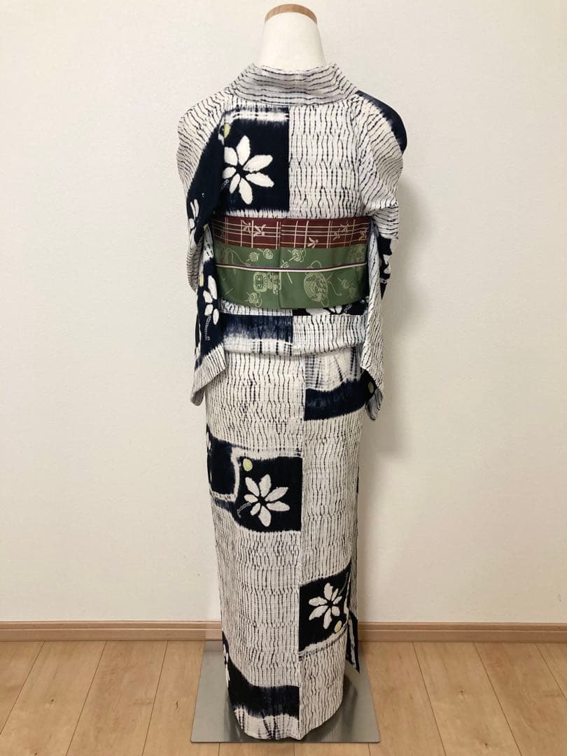 浴衣　有松鳴海絞り　花と丸　裄66cm