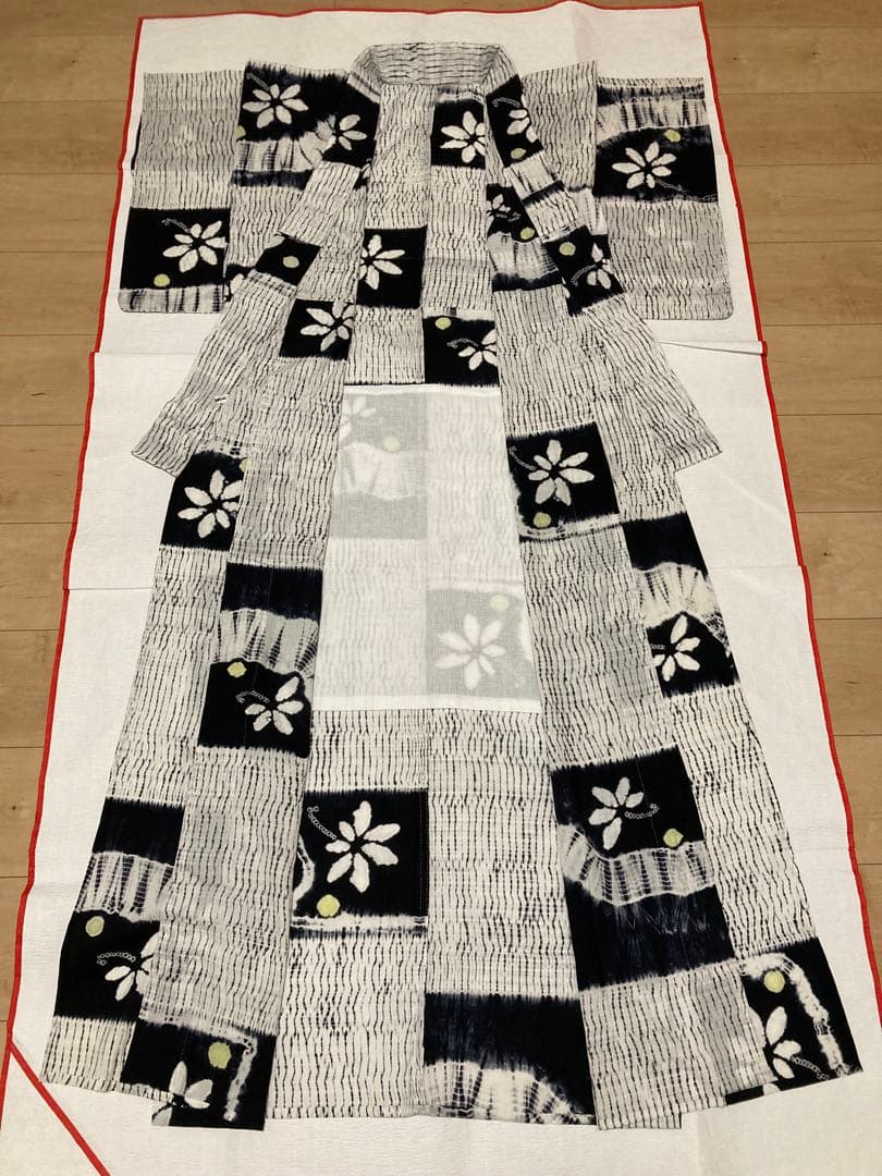 浴衣　有松鳴海絞り　花と丸　裄66cm