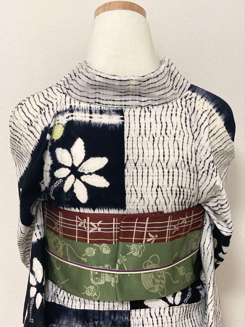 浴衣　有松鳴海絞り　花と丸　裄66cm