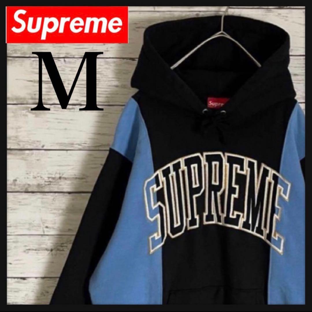【即完売モデル】 シュプリーム センターロゴ 刺繍 パーカー バイカラー