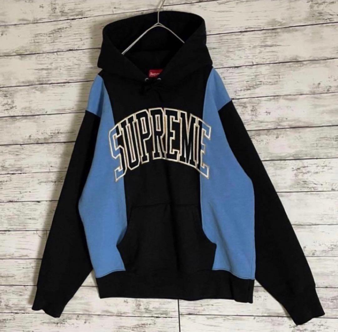 【即完売モデル】 シュプリーム センターロゴ 刺繍 パーカー バイカラー