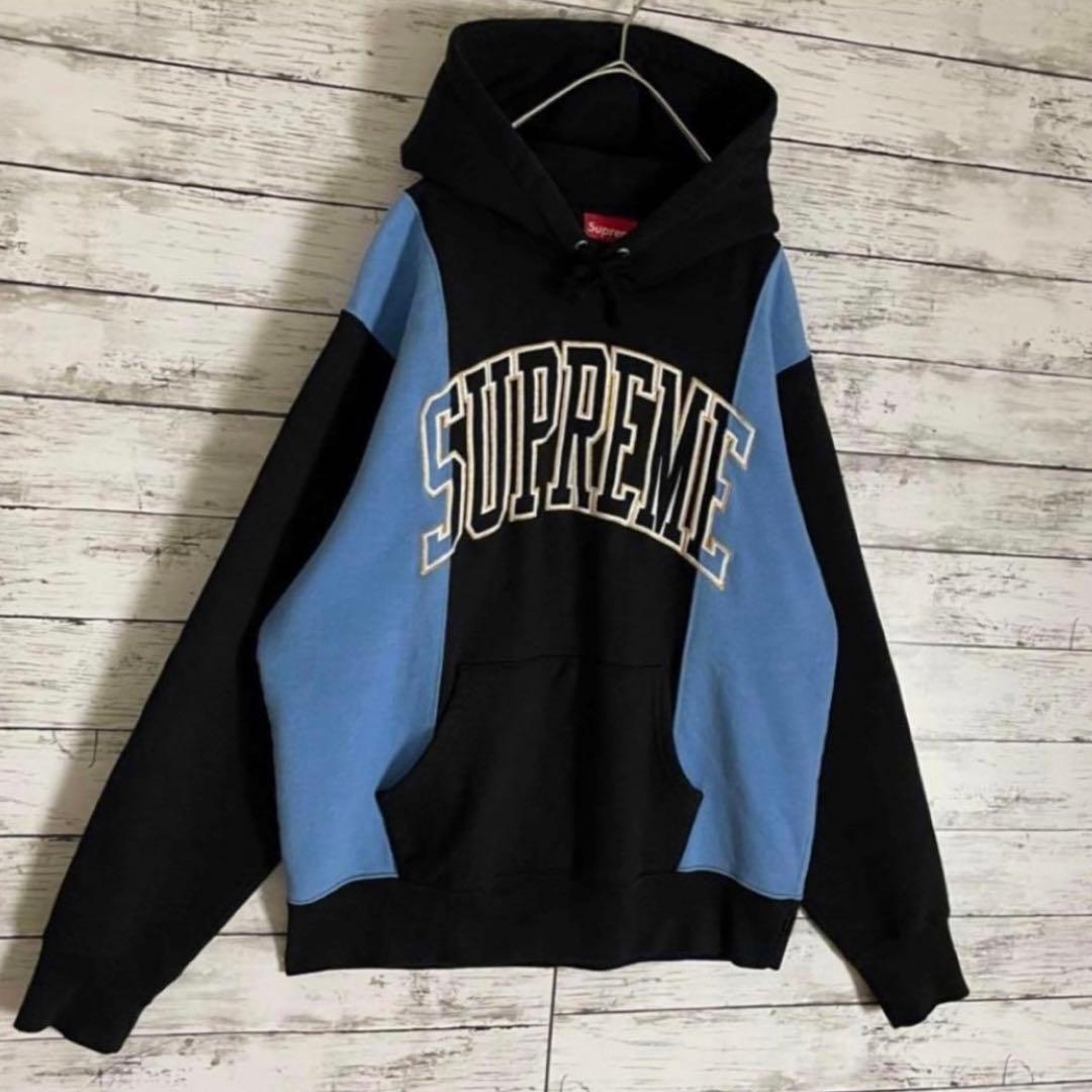 【即完売モデル】 シュプリーム センターロゴ 刺繍 パーカー バイカラー