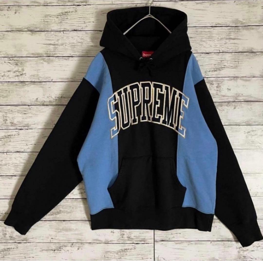 【即完売モデル】 シュプリーム センターロゴ 刺繍 パーカー バイカラー
