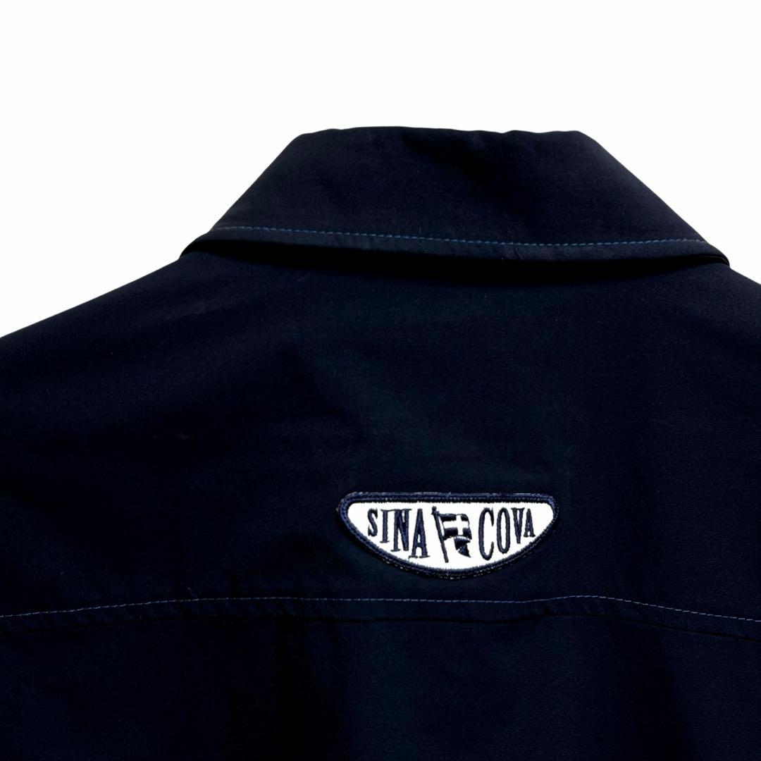 は*ん様 新品シナコバ シャツブルゾン Lサイズ ダークネイビー ワッペンデコレ