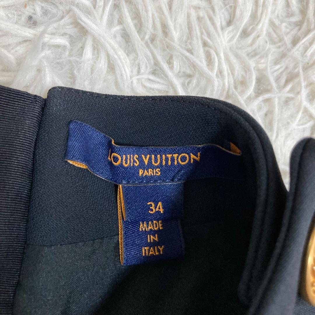 17442✨ルイヴィトン 金ボタン LVロゴ レース切替フレアワンピース ウール