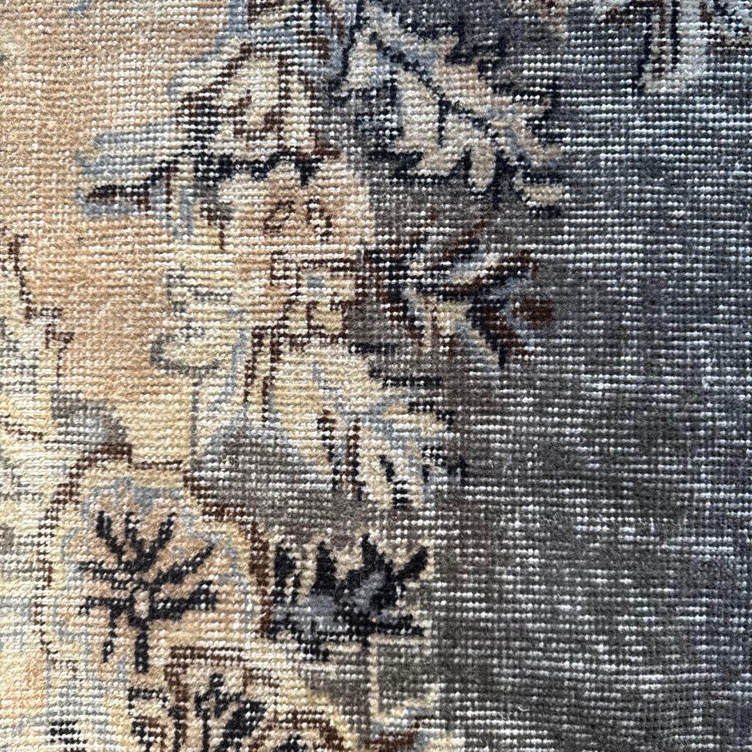 92×180-184グレイカーキ　ボタニカル柄　トルコヴィンテージラグ