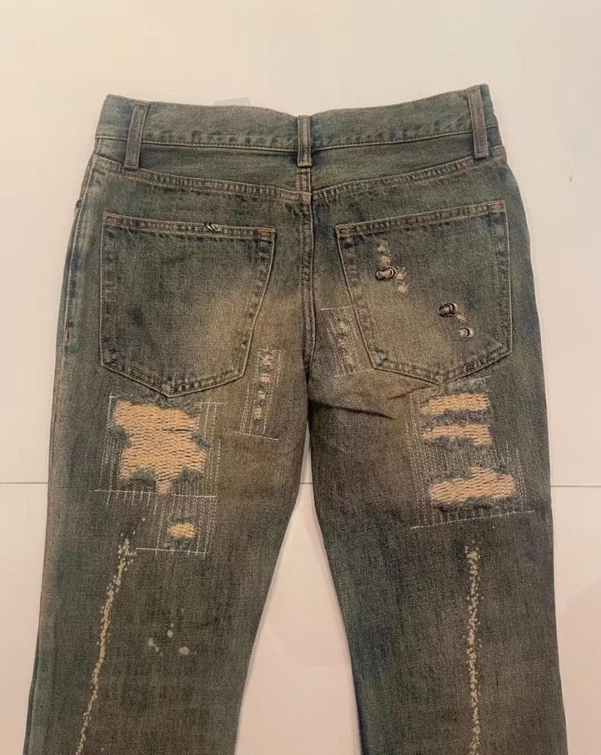 IF SIX WAS NINEグリーン系 ダメージブーツカットデニム