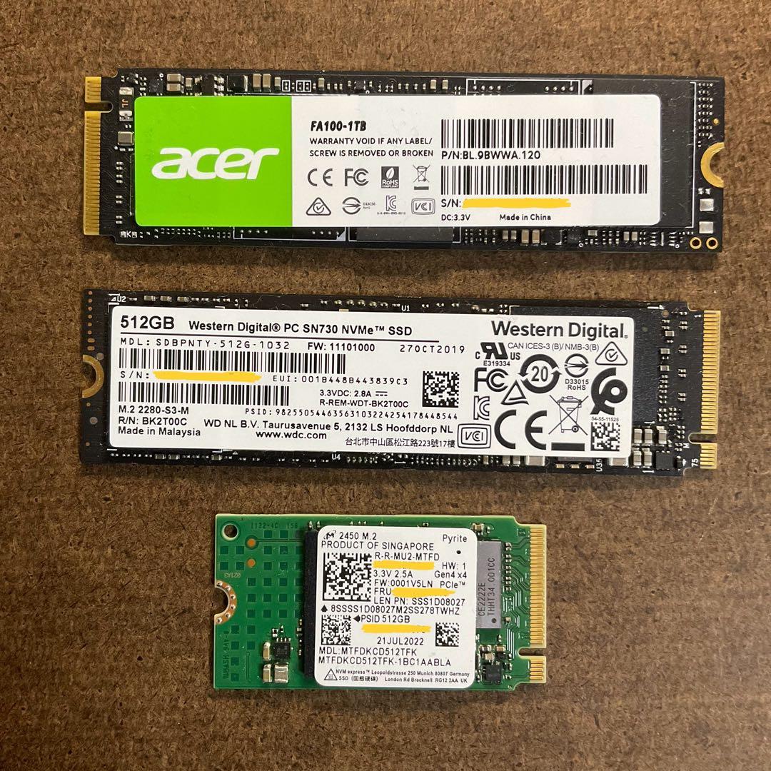 M.2 NVMe SSD 3個セット