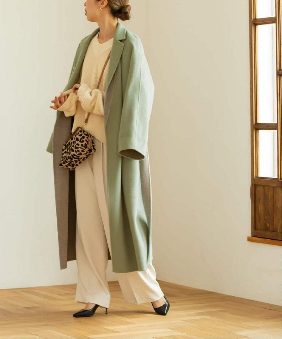 NOBLE 定価7万円 配色Iラインロングチェスターコート