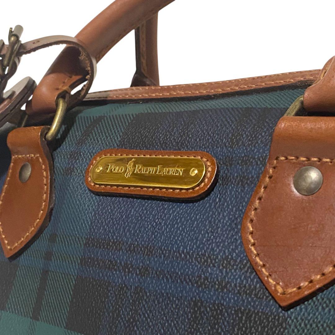【極美品】Polo Ralph Lauren ミニボストン チェック柄 レザー