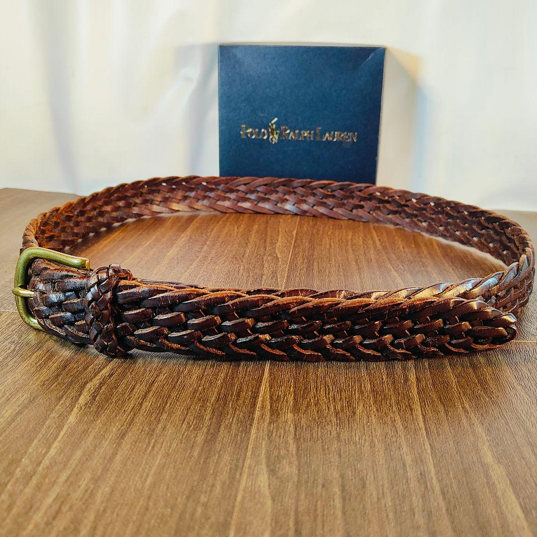 【極厚編込み】ポロラルフローレン　高級イントレチャートドレスベルト　本革　正規品