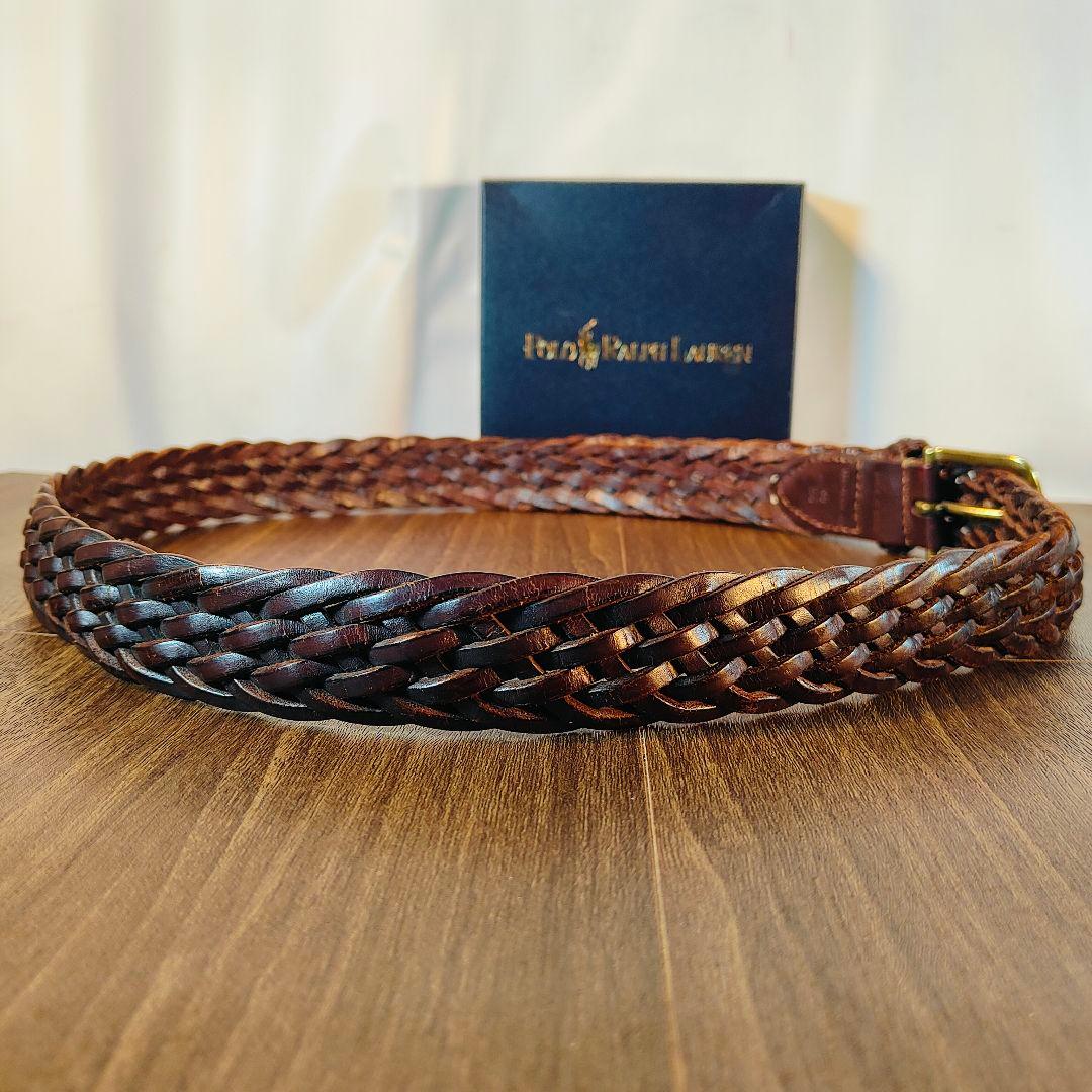 【極厚編込み】ポロラルフローレン　高級イントレチャートドレスベルト　本革　正規品