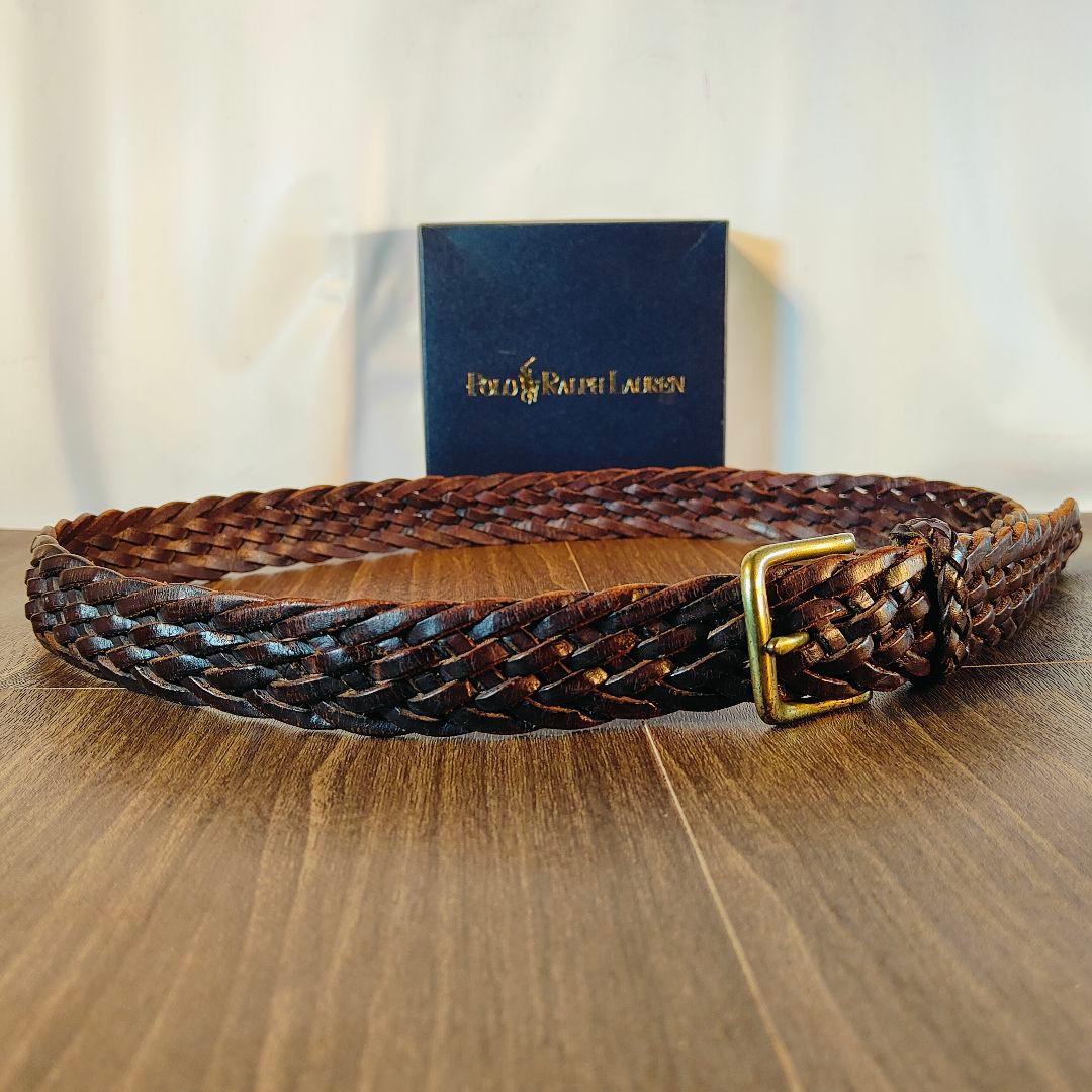 【極厚編込み】ポロラルフローレン　高級イントレチャートドレスベルト　本革　正規品