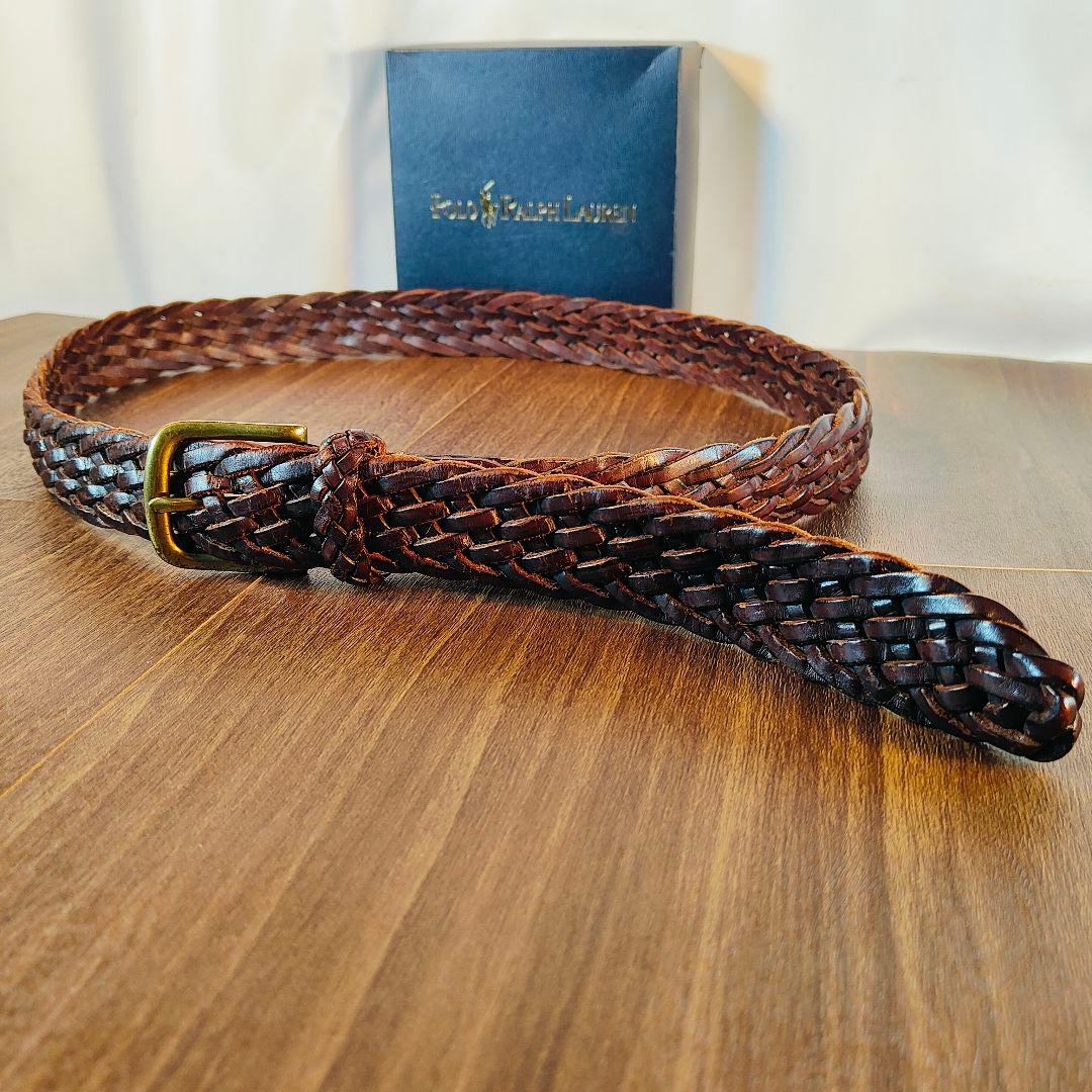 【極厚編込み】ポロラルフローレン　高級イントレチャートドレスベルト　本革　正規品