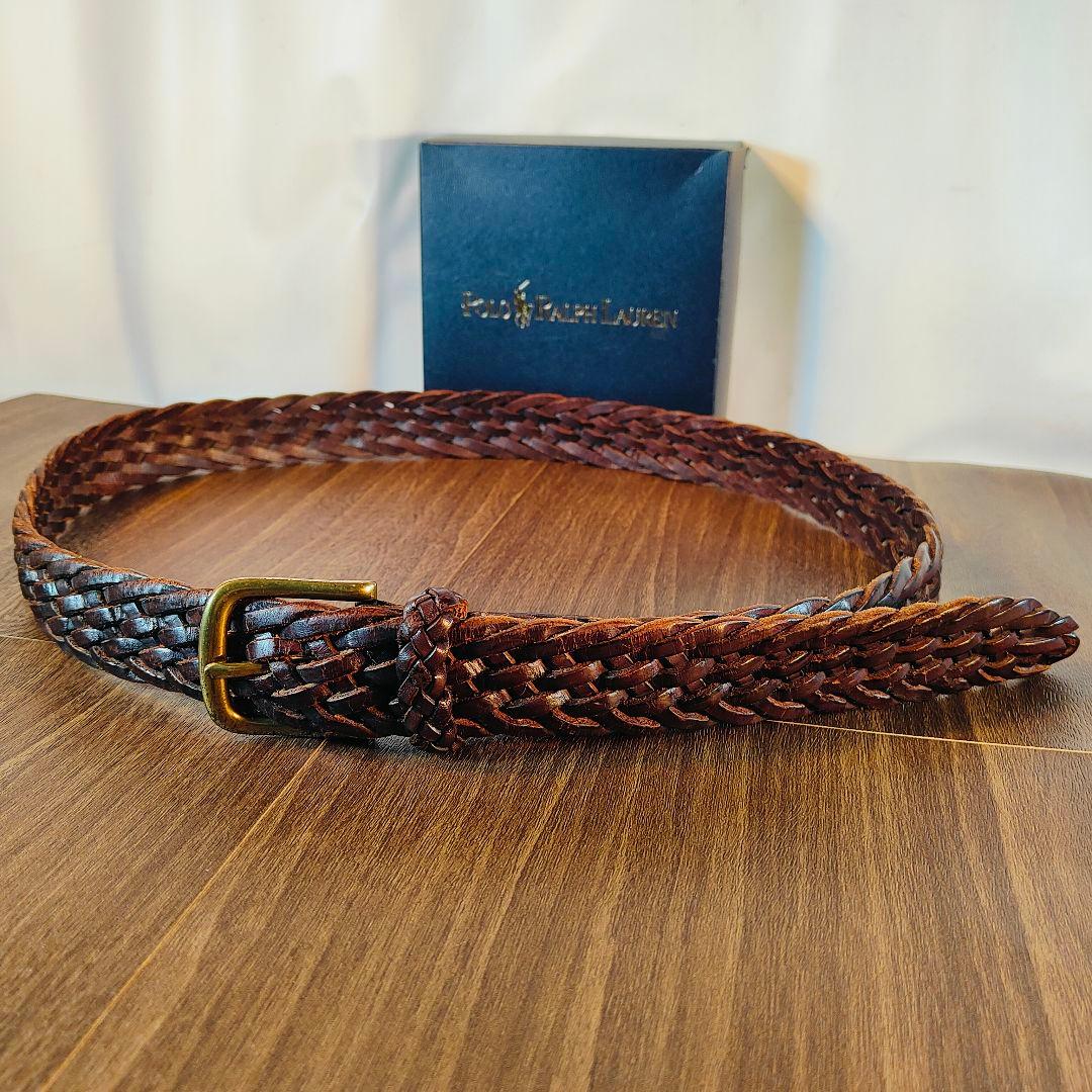 【極厚編込み】ポロラルフローレン　高級イントレチャートドレスベルト　本革　正規品