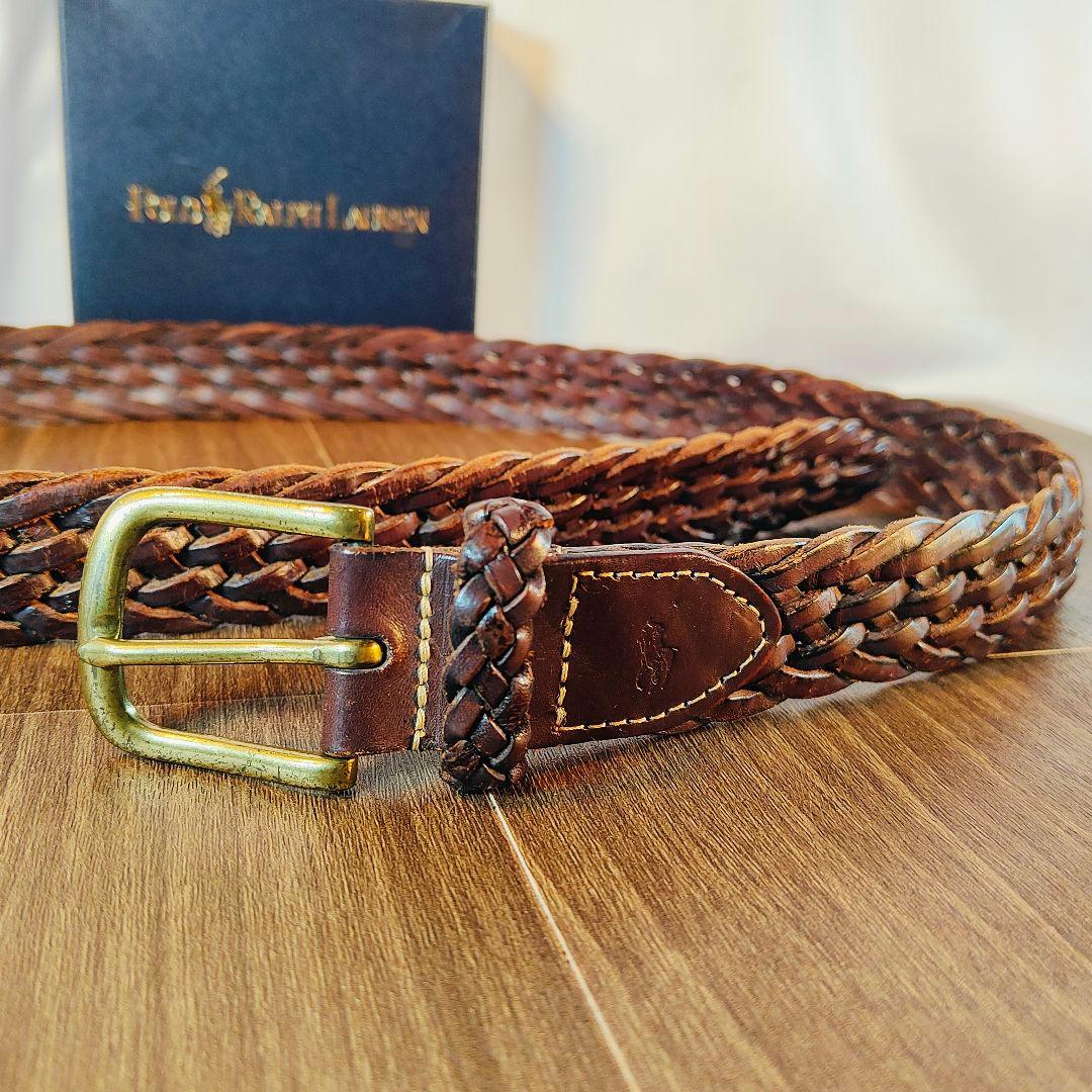 【極厚編込み】ポロラルフローレン　高級イントレチャートドレスベルト　本革　正規品