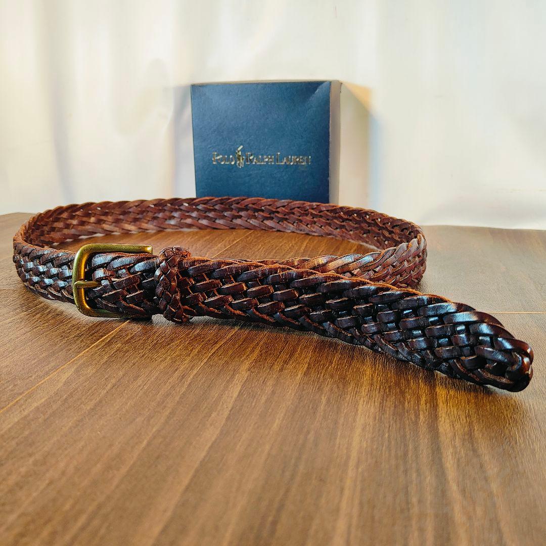 【極厚編込み】ポロラルフローレン　高級イントレチャートドレスベルト　本革　正規品