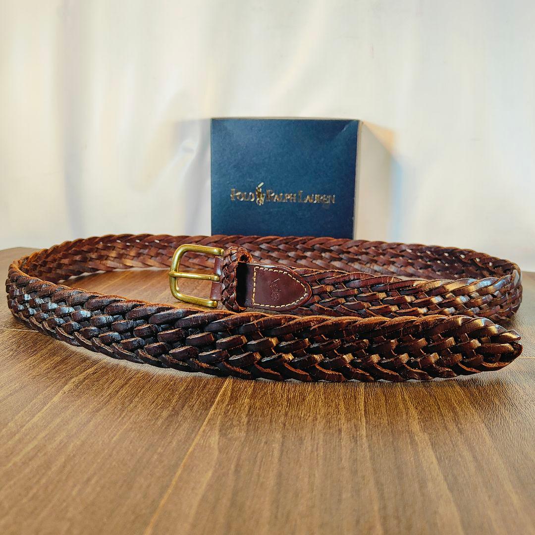 【極厚編込み】ポロラルフローレン　高級イントレチャートドレスベルト　本革　正規品